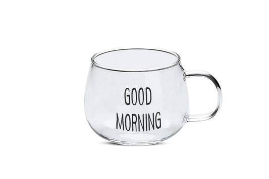 SET DE TAZA DE VIDRIO GOOD MORNIG.