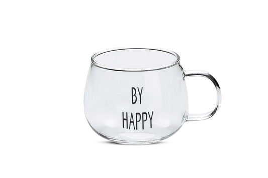 SET DE TAZAS DE VIDRIO BE HAPPY.